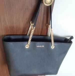 Large Michael kors black leather hand bag